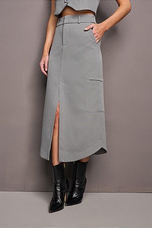 SAIA LONG MIDI YEXX BOLSOS LATERAIS TECIDO ALFAIATARIA