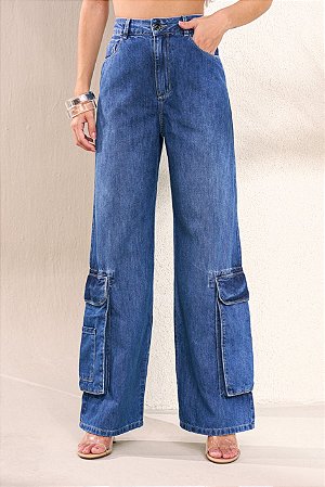 CALÇA FEMININA CARGO YEXX AZUL JEANS