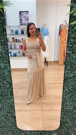 VESTIDO LONGO FRANZIDO NO TECIDO VISCOLINHO