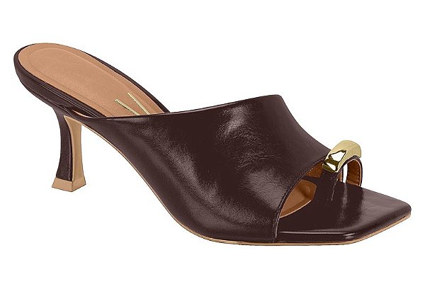 SANDÁLIA VIZZANO SALTO FINO BICO QUADRADO APLIQUE DOURADO DEDO