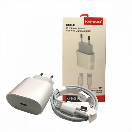 Carregador Completo Lightning IOS / TIPO-C TURBO 18W Cabo Móvel Kapbom KA-5005-5G