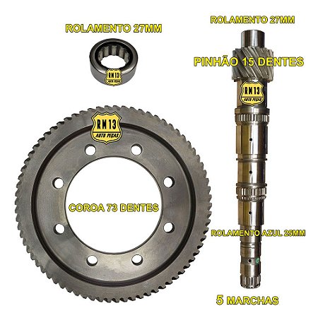 Kit Coroa Pinhão Rolamento GM F17 73x15x27 4,87 5Marcha Genu