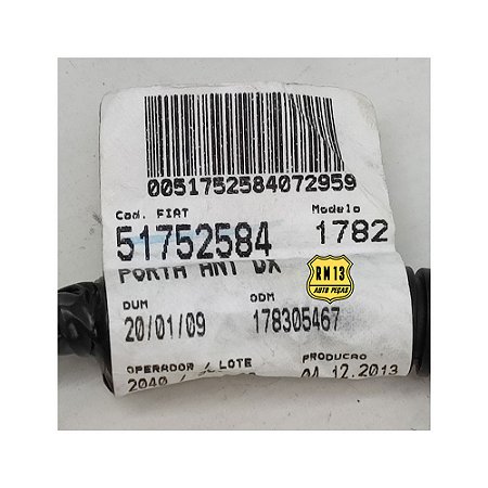 Chicote Porta Dianteira Direita FIAT 51752584