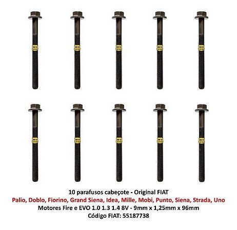 10 Parafuso Cabeçote Fire 10 13 14 8v Palio Doblo Idea Punto