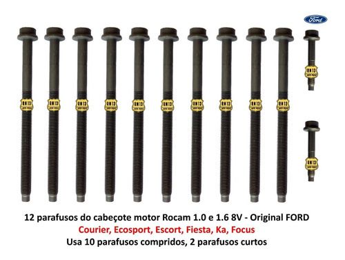 12 Parafusos Cabeçote Ka Fiesta Focus Ecosport Courier Rocam
