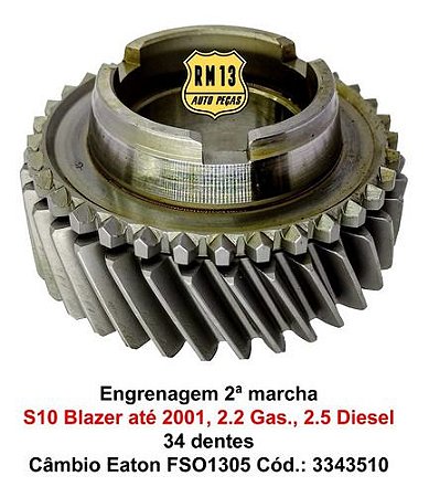Engrenagem 2ª S10 Blazer 2.2 Gas 2.5 Diesel Até 01 34 Dentes