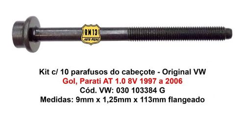 10 Parafuso Cabeçote Gol Parati 1.0 8v At Mi Original Vw