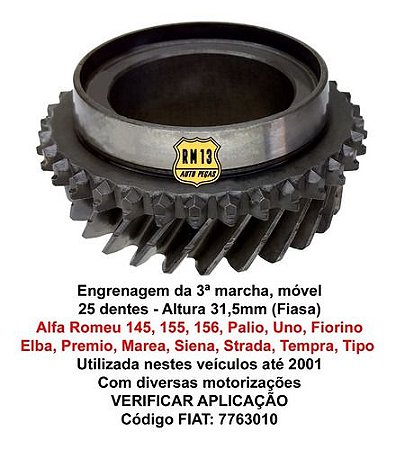 Engrenagem 3ª M 25 Dentes Palio Uno Marea Tempra Tipo Até 01