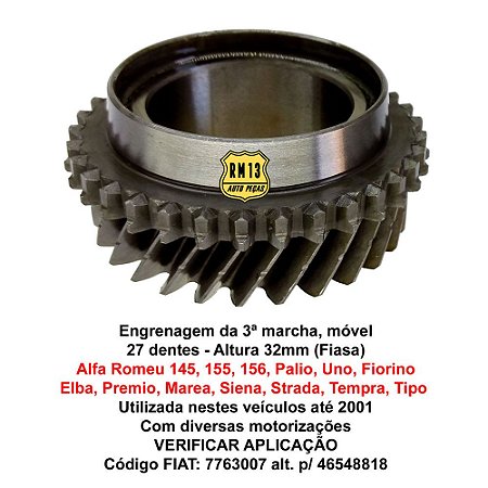 Engrenagem 3ª M 27 Dentes Palio Uno Marea Tempra Tipo Até 01