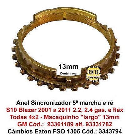 Anel Sincronizador 5ª Marcha Ré S10 Blazer 2001 A 2011 2.4 Gas. Flex