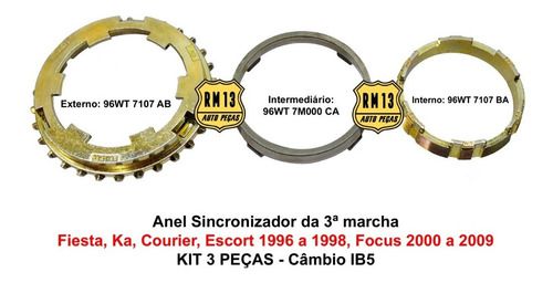 Kit Anel Sincronizador 3ª Fiesta Ka Focus Original Triplo