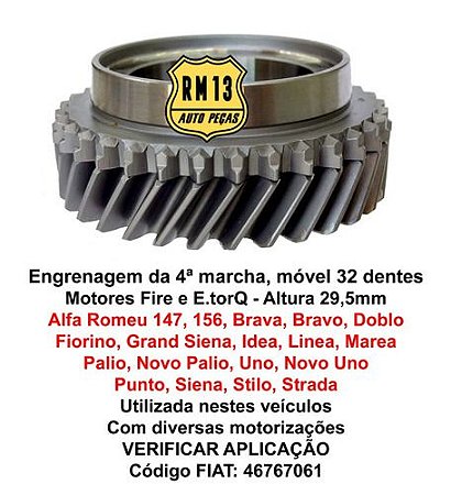 Engrenagem 4ª M 32 Den Palio Uno Doblo Idea Punto Stilo Fire