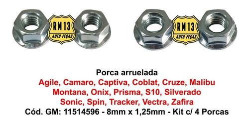 4 Porca Arruela Malibu Onix Prisma S10 Silverado 11514596