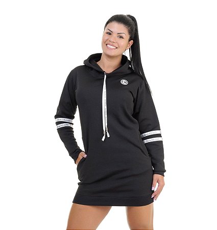 Moletom Longline com capuz Preto