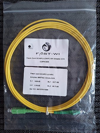 Patch Cord Óptico Sc/Apc-Lc/Apc SM Simplex 2,5m Cophc008 - Fast-Wi