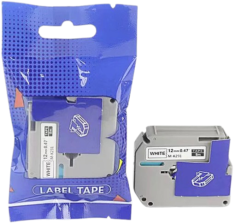 Fita Rotuladora Brother MK-231 RL-B-K231 12mm X 8m Branco/Preto Compatível - Label Tape