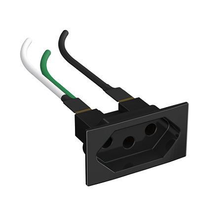 Módulo De Tomada P/ Embutir 2p+T 10a 250v Painel C/ Cabo 15cm Mdtc1020 Preto