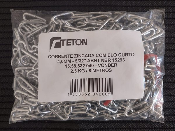 CORRENTE ZINCADA COM ELO CURTO 4,0MM 5/32” ABNT NBR 15293 15.58.532.040 2,5KG - VONDER