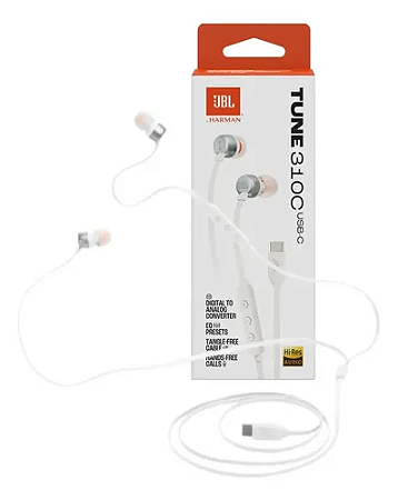 FONE DE OUVIDO COM FIO TUNE 310C USB-C BRANCO - JBL