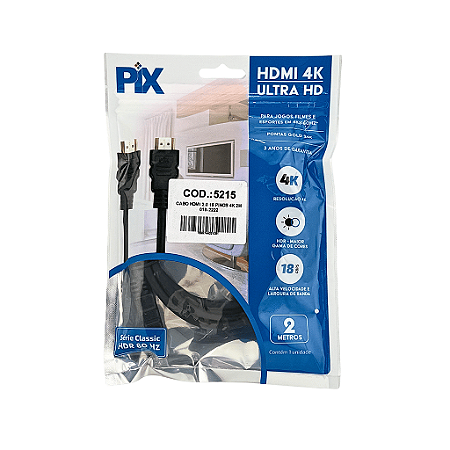 CABO HDMI x HDMI 2,0M 2.0 4K UHD 1080P COD. 018-2222 - PIX