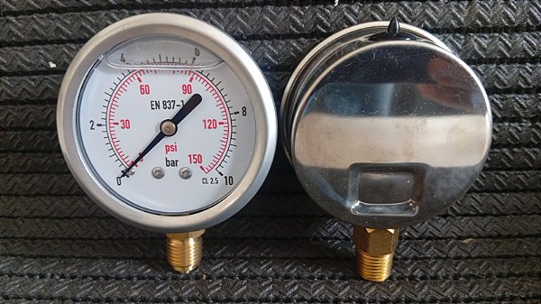 MANÔMETRO VERTICAL GLICERINADO DN63 ROSCA BSP 1/4" PRESSÃO 10BAR/150PSI