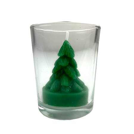 Castiçal em Vidro com Vela de Natal Árvore 6,5cmx5,7cm