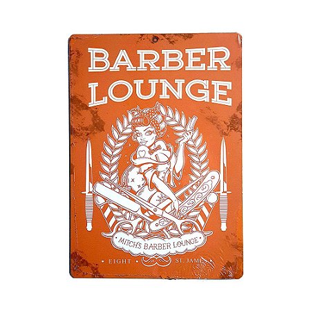 Placa Decorativa MDF 20x28 Barber Lounge. Mitch Barber Lounge Eight St. James Pinup