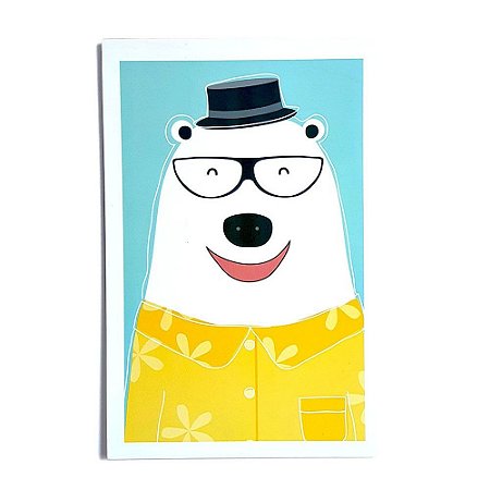 Placa Decorativa MDF 20x30 Urso Polar Óculos Blusa Amarela