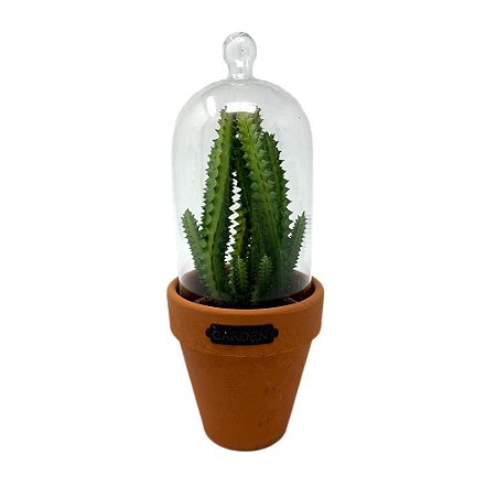 Vaso com Redoma Candelabra Cactus 22cm