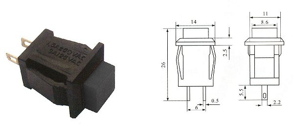 Chave Botão - NA - Sem Trava - 14X14MM - 4A/125VAC - Preta - Importado