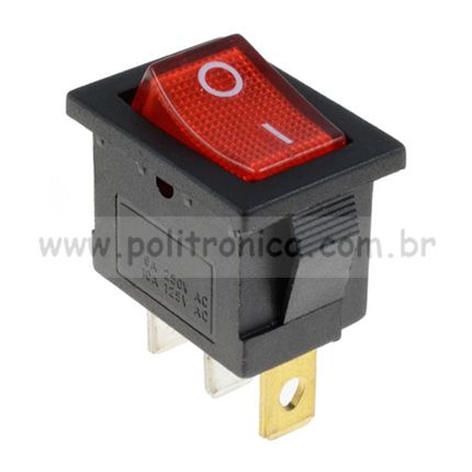 Chave Gangorra 2T - 21X15MM - ON/OFF - 6A/250VAC - Vermelha Iluminada - I/O  - Importada