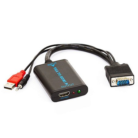 Cabo Conversor VGA Macho para HDMI Fêmea com Áudio/USB - Importado