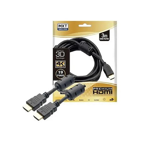 Cabo HDMI com Filtro 2.0 4K Ultra HD Premium 3 Metros - MXT