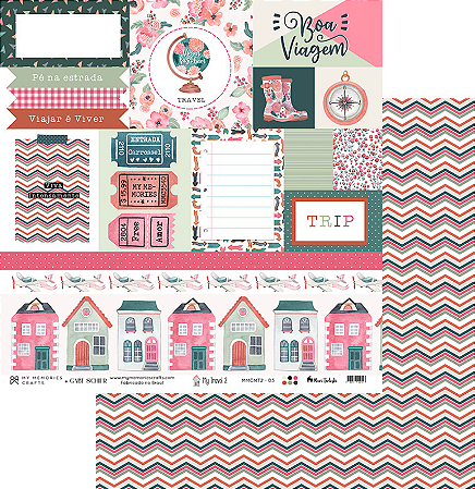 Papel Scrapbook 03 - My Memories Crafts - Coleção My Travel