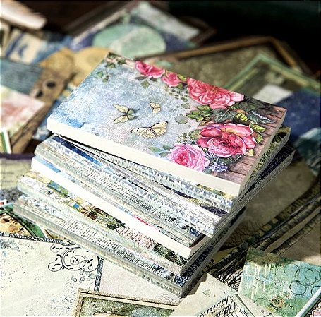 Bloco Vintage 60 Folhas Decoradas - Rose Farm