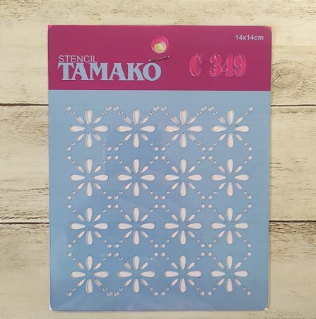 Stencil Tamako 14x14cm - Estampa de Flores (C349)