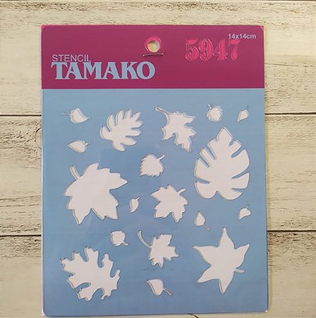 Stencil Tamako 14x14cm - Estampa de Folhas (5947)