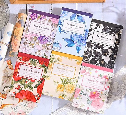 Bloco de Papéis Florais Senyu Garden 100 folhas - Diversas Cores