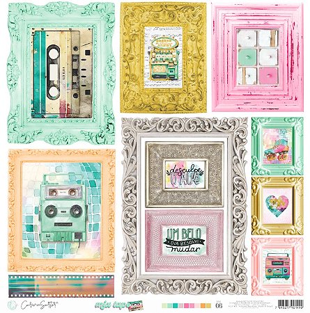 Papel Scrapbook 06 - Carina Sartor - Coleção Mix Tape
