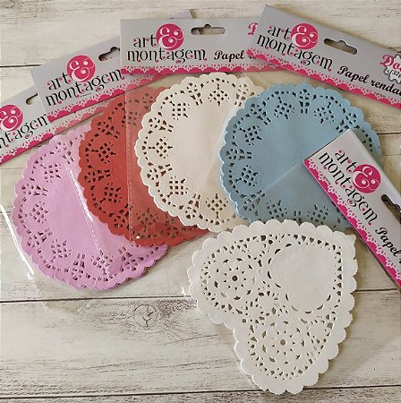 Papel Rendado Doily 14cm - Diversas cores - 32 peças