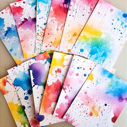 Papéis Estampados A6 Papel Retrô 12pçs - Manchas de Aquarela