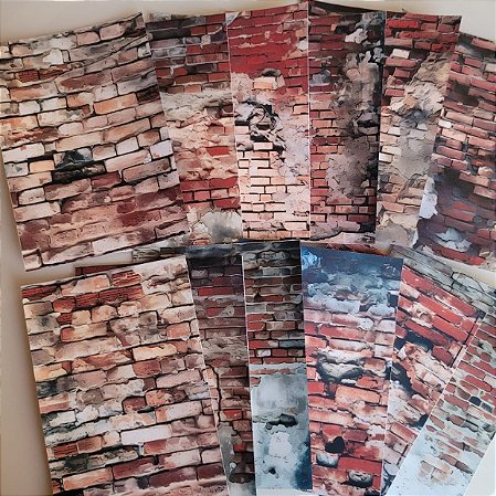 Papéis Estampados A6 Papel Retrô 12pçs - Parede de Tijolos