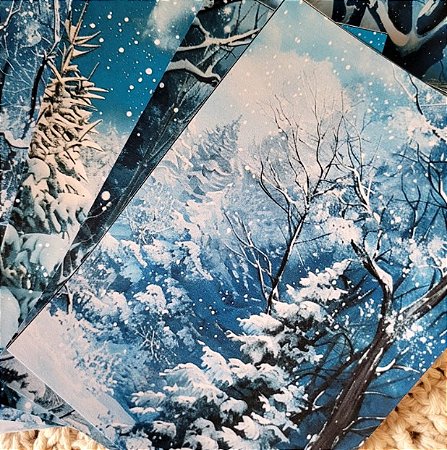 Papéis Estampados A6 Papel Retrô 12pçs - Neve no Inverno