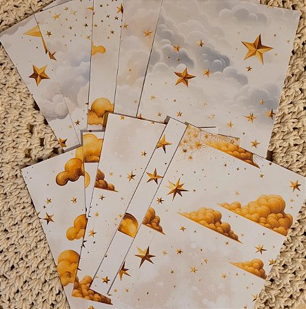 Papéis Estampados A6 Papel Retrô 12pçs - Nuvens Douradas