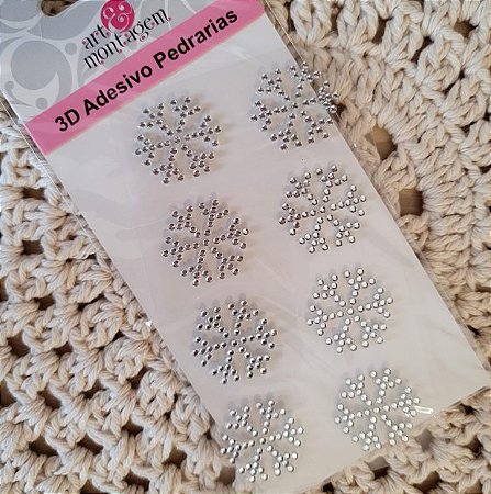 Cartela Apliques Adesivos 3D em Strass - Flocos de Neve