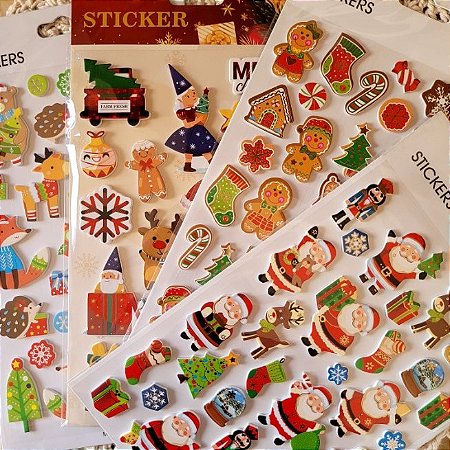Cartela de Adesivos Puff com Foil - Natal com Brilho