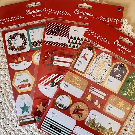 Cartela de Adesivos de Natal DE/PARA com Foil - Christmas Gift Tags