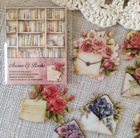 Adesivos PET Aroma of Books 20 Pçs - Cartas e Rosas