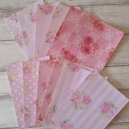 Papéis Estampados A6 Papel Retrô 12pçs - Flores Rosa