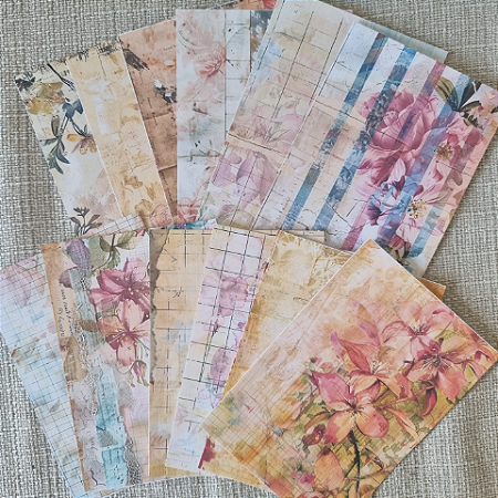 Papéis Estampados A6 Papel Retrô 12pçs - Floral Vintage